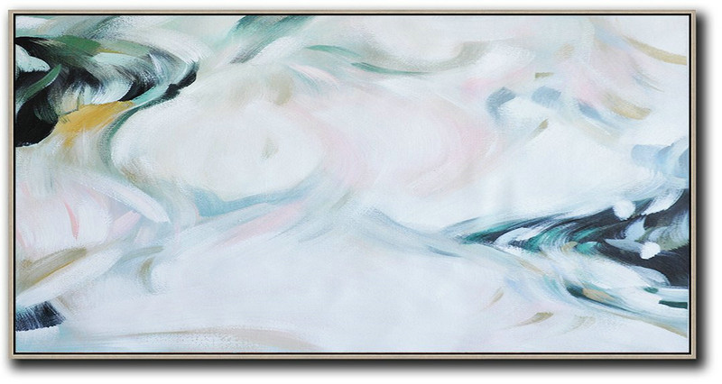 Abstract Painting Extra Large Canvas Art,Large Panoramic Abstract Art On Canvas,Giant Canvas Wall Art,White,Pink,Green.etc